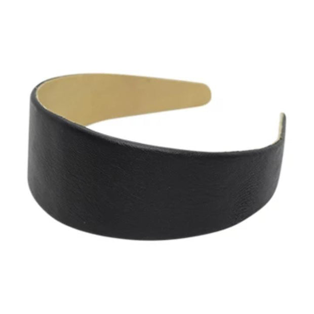 Wardani 2" Wide Smooth Italian Leather Headband Black