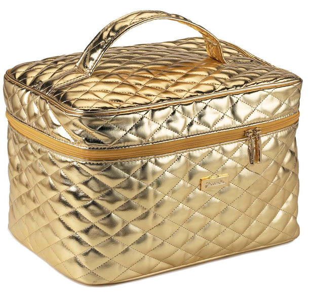 Large Quilted Metallic Train case - Gold