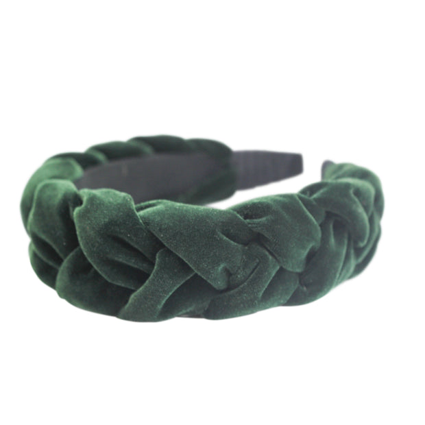 Anna Fashion Velvet braid headband 1.5" Emerald Green