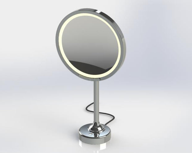 Chrome lighted magnifying mirror