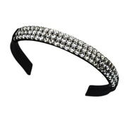 front view of black leather and crystal headband by Waedani