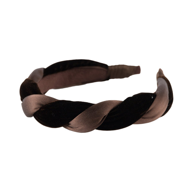 Anna Fashion Headband 1" velvet and  satin twist in brown